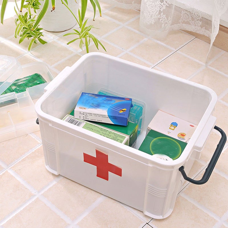 Levoberg Medicine Box Storage Box Organizer 2 Layers with Compartments Family Emergency Kit Storage Case 12.99"x8.85"x7.08" - Image 3